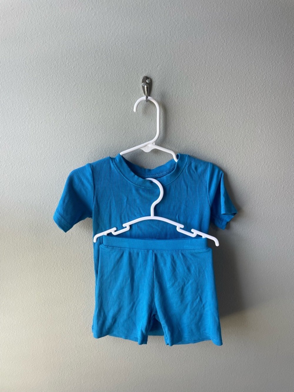 Fletch Bamboo Blue Ribbed Bamboo Pajama Set - Short Sleeve Top and Shorts
